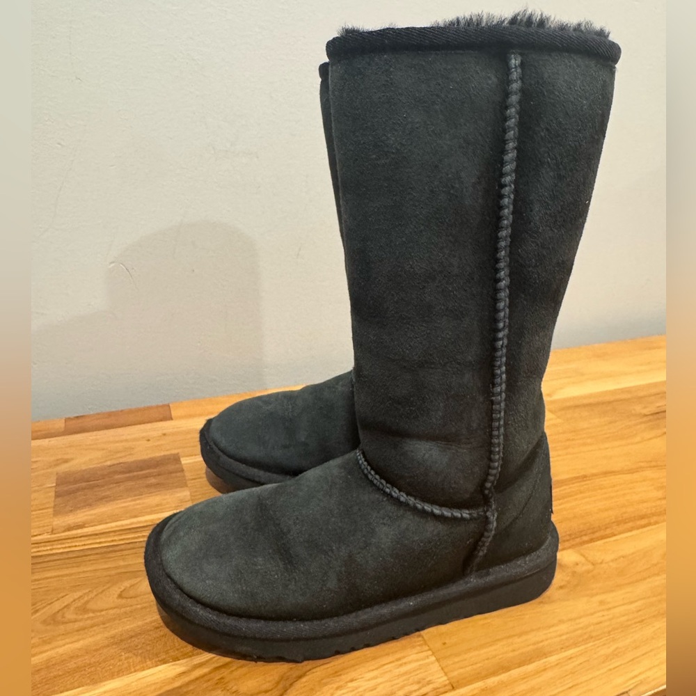 UGG Tall Black Suede Kids Boots
